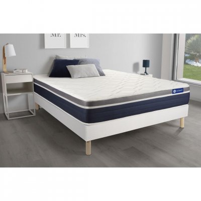 ACTISOM Ensemble 90x190 matelas latex et m&eacute;moire de forme sommier kit blanc