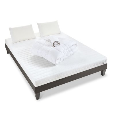 OLYMPE LITERIE Ensemble 90x190 Matelas Latex + Sommier Bois + Accessoires
