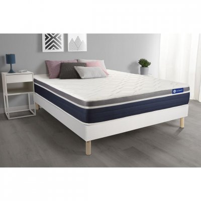 ACTISOM Ensemble 90x190 matelas m&eacute;moire de forme sommier kit blanc