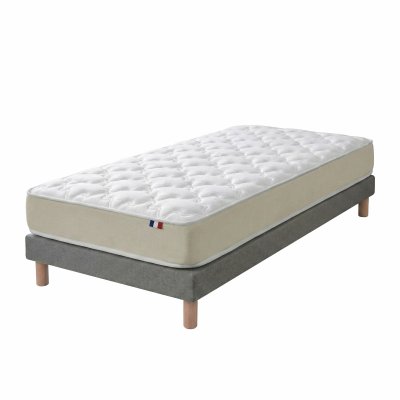 IDLITERIE Ensemble 90x190 Matelas Polylatex 80 Kg/m3 Et Sommier Gris