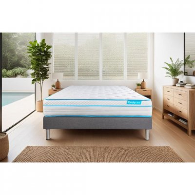 BODYCARE Ensemble 90x200 matelas BodyMax micro ressorts ensach&eacute;s et m&eacute;moire de forme + sommier kit gris 