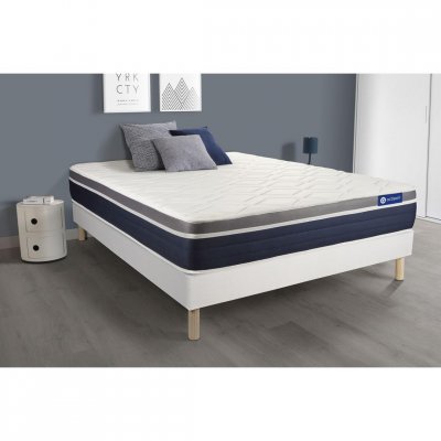 ACTISOM Ensemble 90x200 Matelas Hybride Sommier kit Blanc