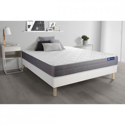 ACTISOM Ensemble 90x200 matelas latex et m&eacute;moire de forme sommier kit blanc