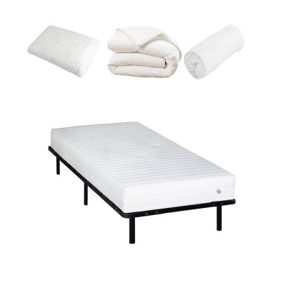 OLYMPE LITERIE Ensemble 90x200 Matelas Latex + Sommier M&eacute;tal + Accessoires