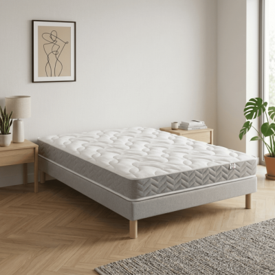 DOUCES NUITS Ensemble Botaniste 100% Latex + Sommier Base Ferme 160x200 avec 2 sommiers