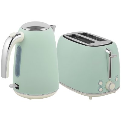 HOMCOM Ensemble bouilloire et grille-pain 2 tranches en acier inoxydable vert