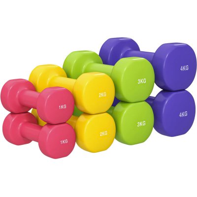 HOMCOM Ensemble d'halt&egrave;res hexagonales total 20 Kg 8 pi&egrave;ces 1-4 Kg acier PU multicolore