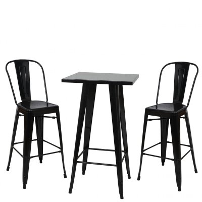 Ensemble de 1x table haute + 2x tabouret de bar hwc-a73, m&eacute;tal ~ noir