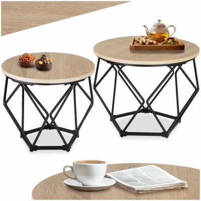 Ensemble de 2 Tables basses Cadre en forme de diamant Style industriel