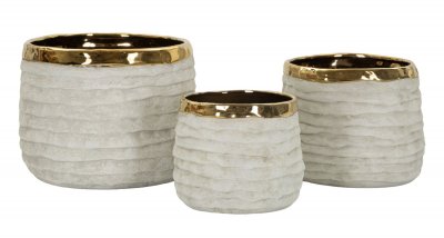 MAURO FERRETTI Ensemble de 3 vases d&eacute;coratifs en c&eacute;ramique avec d&eacute;tails dor&eacute;s