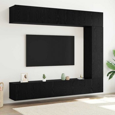 VIDAXL Ensemble de 5 meubles tv mural en ch&ecirc;ne noir en bois d ing&eacute;nierie