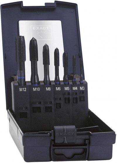 EXACT Ensemble de 7 tarauds machine &agrave; bague bleue HSS-E M3-M12  42305