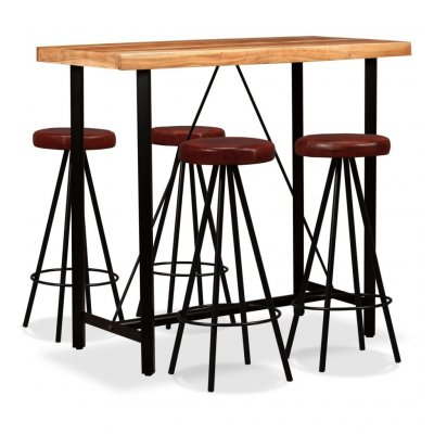 Ensemble de bar 5 pcs Bois d'acacia massif et cuir v&eacute;ritable - Vidaxl