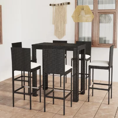 Ensemble de bar d ext&eacute;rieur 7 pcs coussins R&eacute;sine tress&eacute;e Noir 
