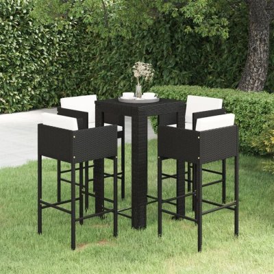 Ensemble De Bar De Jardin 5 Pcs Et Coussins R&eacute;sine Tress&eacute;e Noir Vidaxl