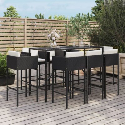 Ensemble de bar de jardin 9 pcs avec coussins noir poly rotin - Vidaxl