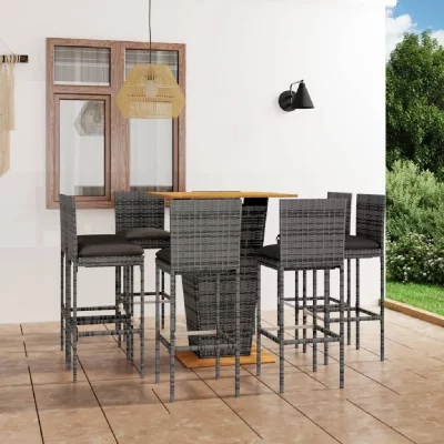 Ensemble De Bar De Jardin 9 Pcs Et Coussins R&eacute;sine Tress&eacute;e Gris Vidaxl