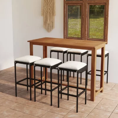Ensemble de bar de jardin avec coussins 7 pcs Noir 