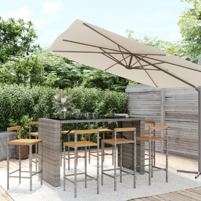 Ensemble De Bar Jardin 9 Pcs Gris Poly Rotin/bois Massif Acacia Vidaxl