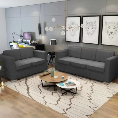 VIDAXL Ensemble de canap&eacute;s deux pi&egrave;ces Tissu Gris fonc&eacute;  - Dark grey