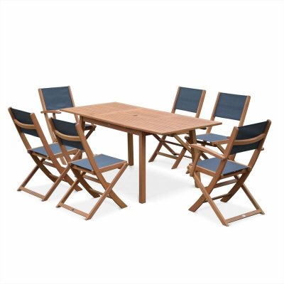 SWEEEK Ensemble de jardin en bois 6 places anthracite