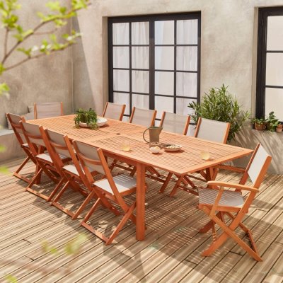 SWEEEK Ensemble de jardin en bois eucalyptus 10 places gris
