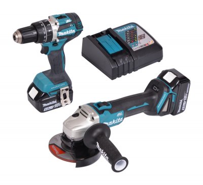 MAKITA Ensemble de machines dga506+dhp484+bl1850bx2+dc18rc+makpac HEX-304536
