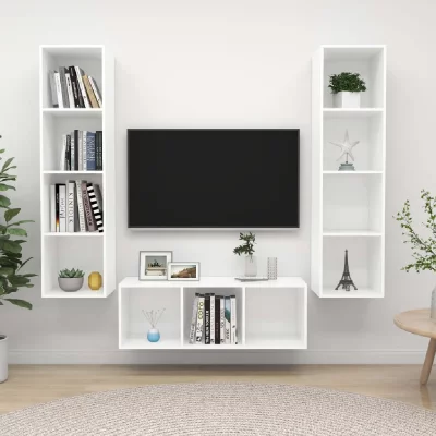 VIDAXL Ensemble De Meuble Tv 3 Pcs Blanc Bois D'ing&eacute;nierie 