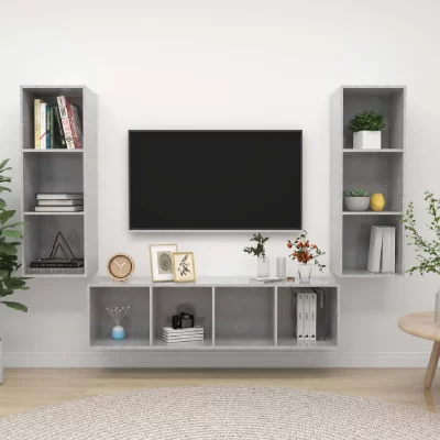 VIDAXL Ensemble De Meuble Tv 3 Pcs Gris B&eacute;ton Bois D'ing&eacute;nierie 