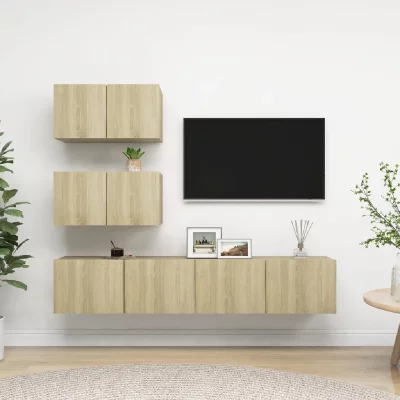 VIDAXL Ensemble de meuble TV 4 pcs Ch&ecirc;ne sonoma Agglom&eacute;r&eacute;