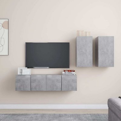 VIDAXL Ensemble de meuble tv 4 pcs gris b&eacute;ton agglom&eacute;r&eacute;