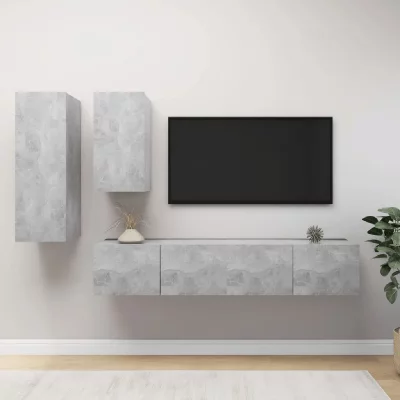 VIDAXL Ensemble de meuble tv 4 pcs Gris b&eacute;ton Agglom&eacute;r&eacute;  Concrete grey