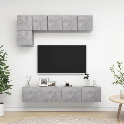 VIDAXL Ensemble de meuble tv 5 pcs Gris b&eacute;ton Agglom&eacute;r&eacute;  Concrete grey