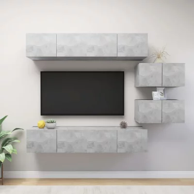 VIDAXL Ensemble de meuble TV 6 pcs&acute;Banc TV Gris b&eacute;ton Agglom&eacute;r&eacute; 