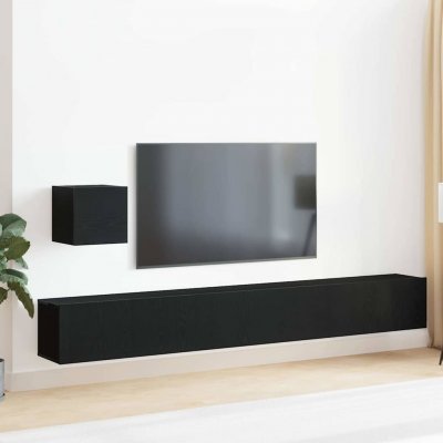 VIDAXL Ensemble de meuble TV de 4 pi&egrave;ces en ch&ecirc;ne noir en bois d ing&eacute;nierie