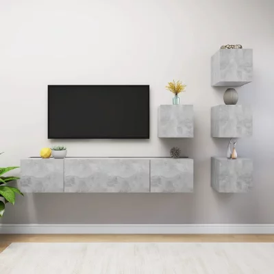  Ensemble De Meubles Tv 6 Pcs Gris B&eacute;ton Bois D'ing&eacute;nierie Vidaxl