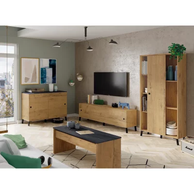 PEGANE Ensemble de s&eacute;jour coloris ch&ecirc;ne dor&eacute; ( meuble tv + buffet + biblioth&egrave;que + table basse)