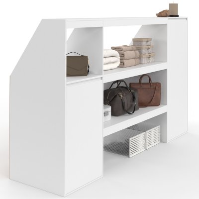 Ensemble &eacute;tag&egrave;re 2 niveaux, armoire 2 portes et 1 porte + 1 niche sous pente Blanche