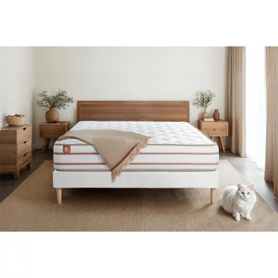 MARMOTTES & CO Ensemble LE DOUX Memoire de forme 3 zones de confort sommier Blanc