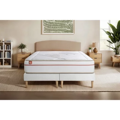 MARMOTTES & CO Ensemble LE PAISIBLE Memoire de forme BioVisco double sommiers Blanc