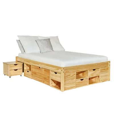 Ensemble lit 140x200 cm + 2 chevets en pin massif naturel - chambery