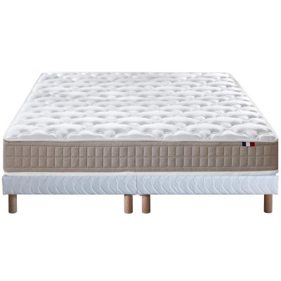 SELENIA Ensemble Matelas 100% latex 3 zones NUDE et Sommier Blanc