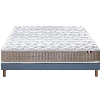 Ensemble matelas 100% latex 3 zones sommier bleu 140x190