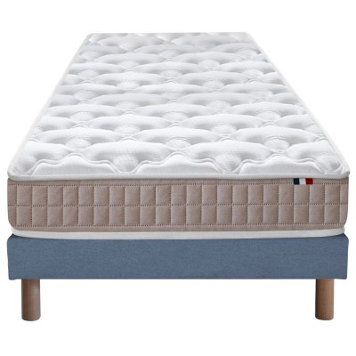 I D LITERIE Ensemble matelas 100% latex 3 zones sommier bleu 90x190