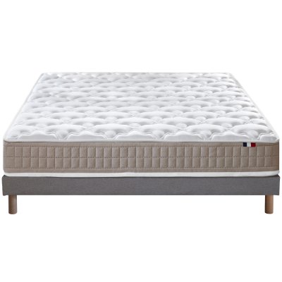 Ensemble matelas 100% latex 3 zones sommier gris 140x190