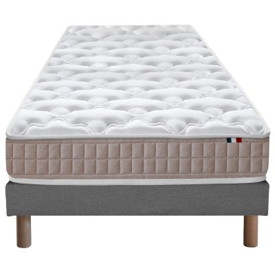 I D LITERIE Ensemble matelas 100% latex 3 zones sommier gris 90x190