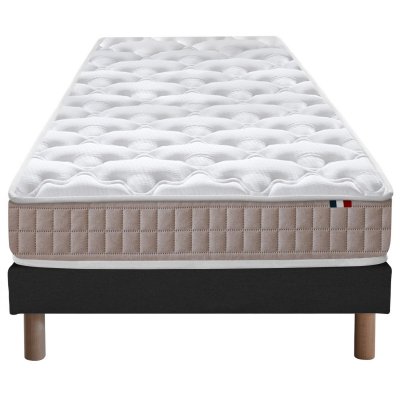 I D LITERIE Ensemble matelas 100% latex 3 zones sommier noir 90x190