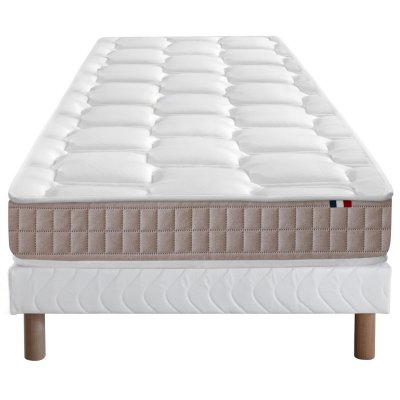 I D LITERIE Ensemble matelas 100% latex5 zones sommier blanc 90x190