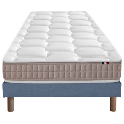 I D LITERIE Ensemble matelas 100% latex5 zones sommier bleu 90x190