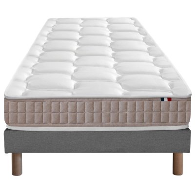 I D LITERIE Ensemble matelas 100% latex5 zones sommier gris 80x200